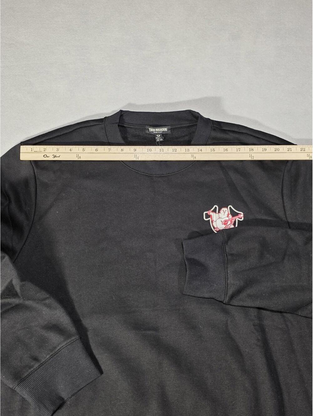 True Religion Men's 3XL Jet Black Bold Sweatshirt Crewneck Buddha Guitar NWT - Picture 10 of 12